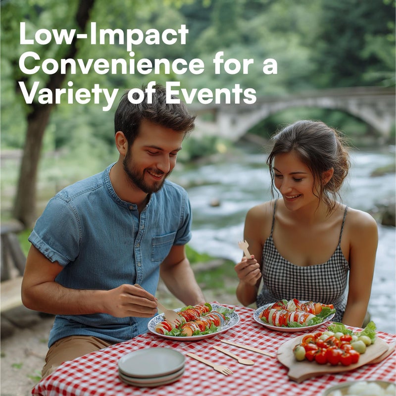 H&S 150pcs Wooden Cutlery Set Disposable Biodegradable Wood Eco Friendly for Picnic Party - 50 Forks, 50 Knives, 50 Spoons - Image 5